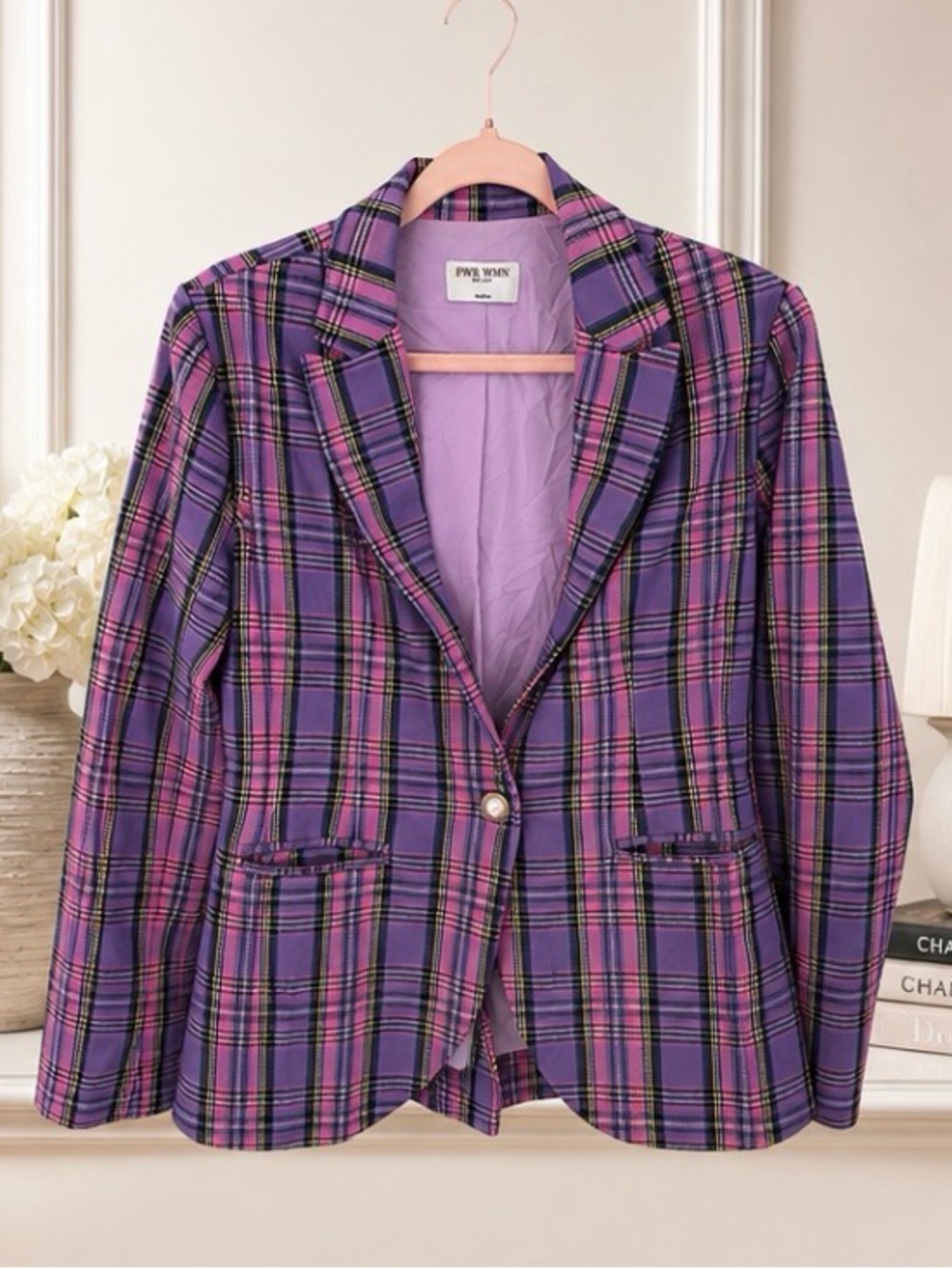 PWR WMN Purple & Pink Plaid Blazer – Size Medium